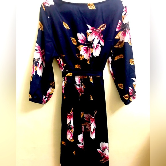 SHEIN Blue Floral Belted A-line Dress - Picture 5 of 5